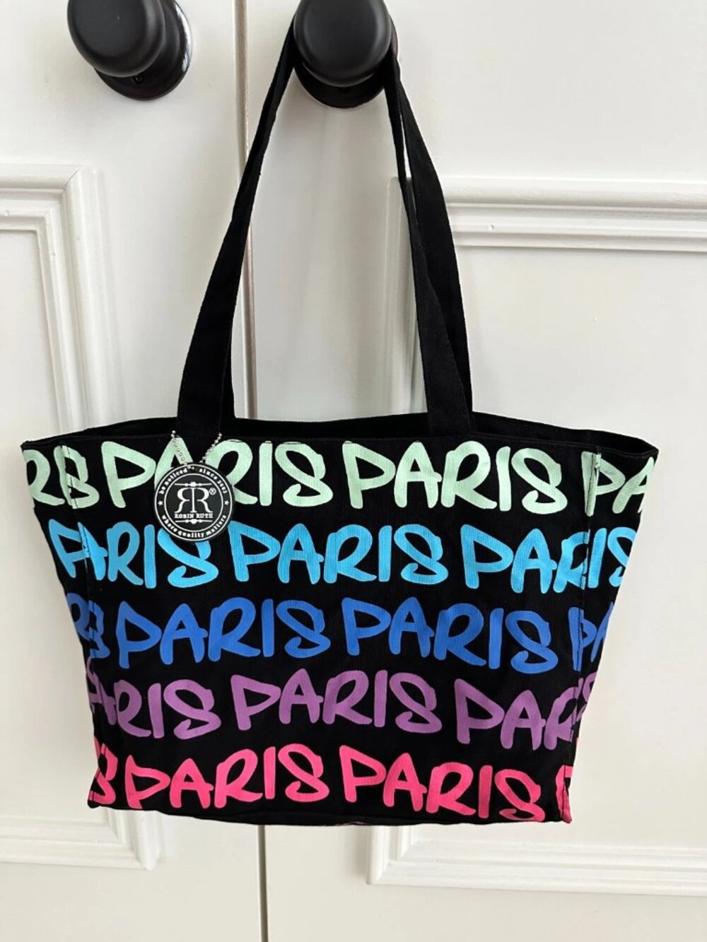 Robin Ruth Paris Bag Multicolor on Black Graphic Canvas Tote Y2K Retro Travel
